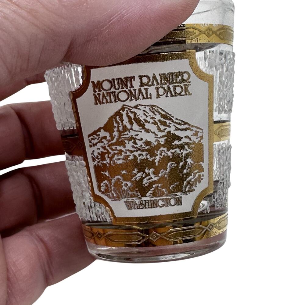 Vintage MCM - Gold Trimmed Mount Rainer Shot Glass